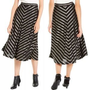 Alfani- Pleated Metallic-Stripe Skirt